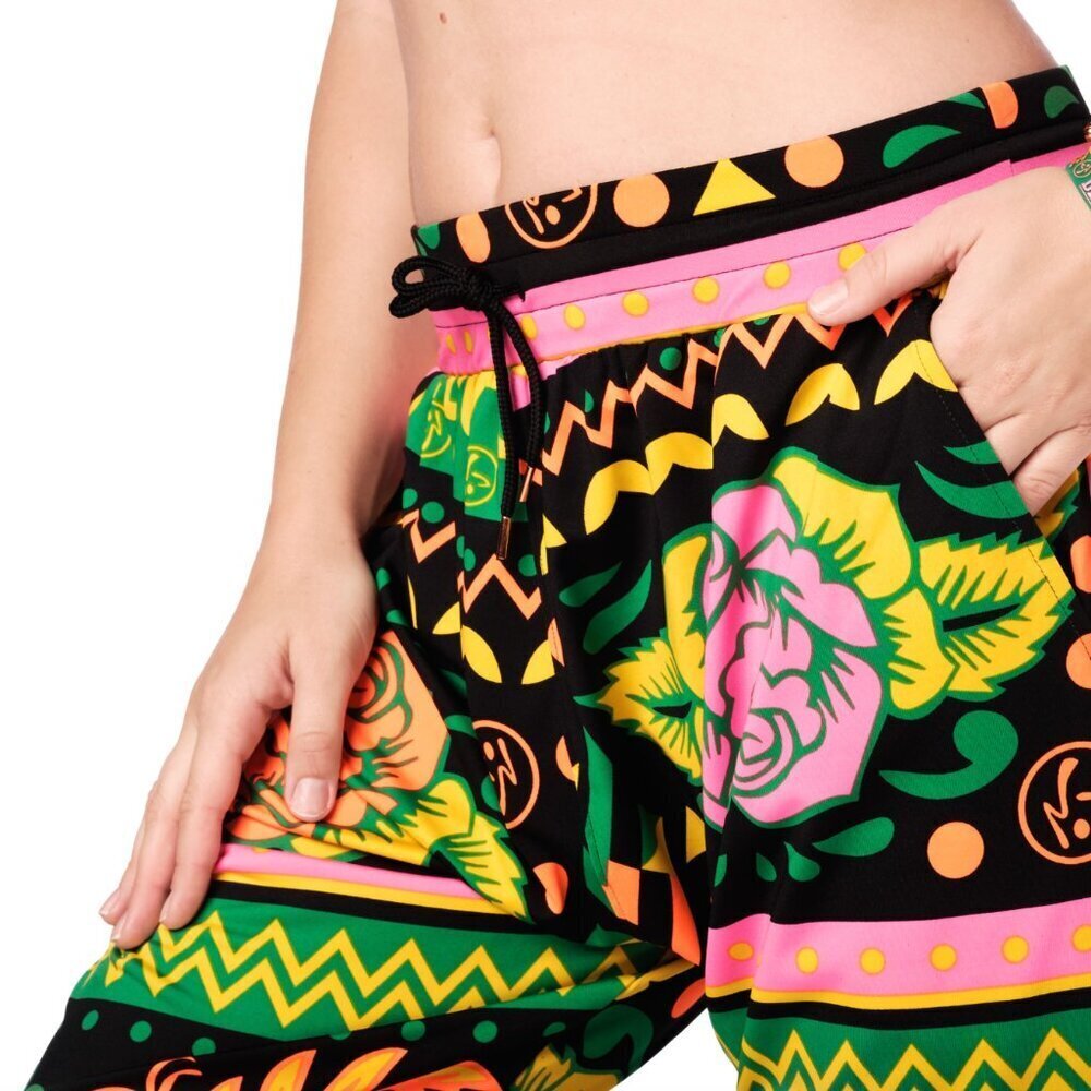 Zumba Dance Tribe Capri Harem Drawstring Colorful Print Dance Pants, Small Spicy - Picture 12 of 12